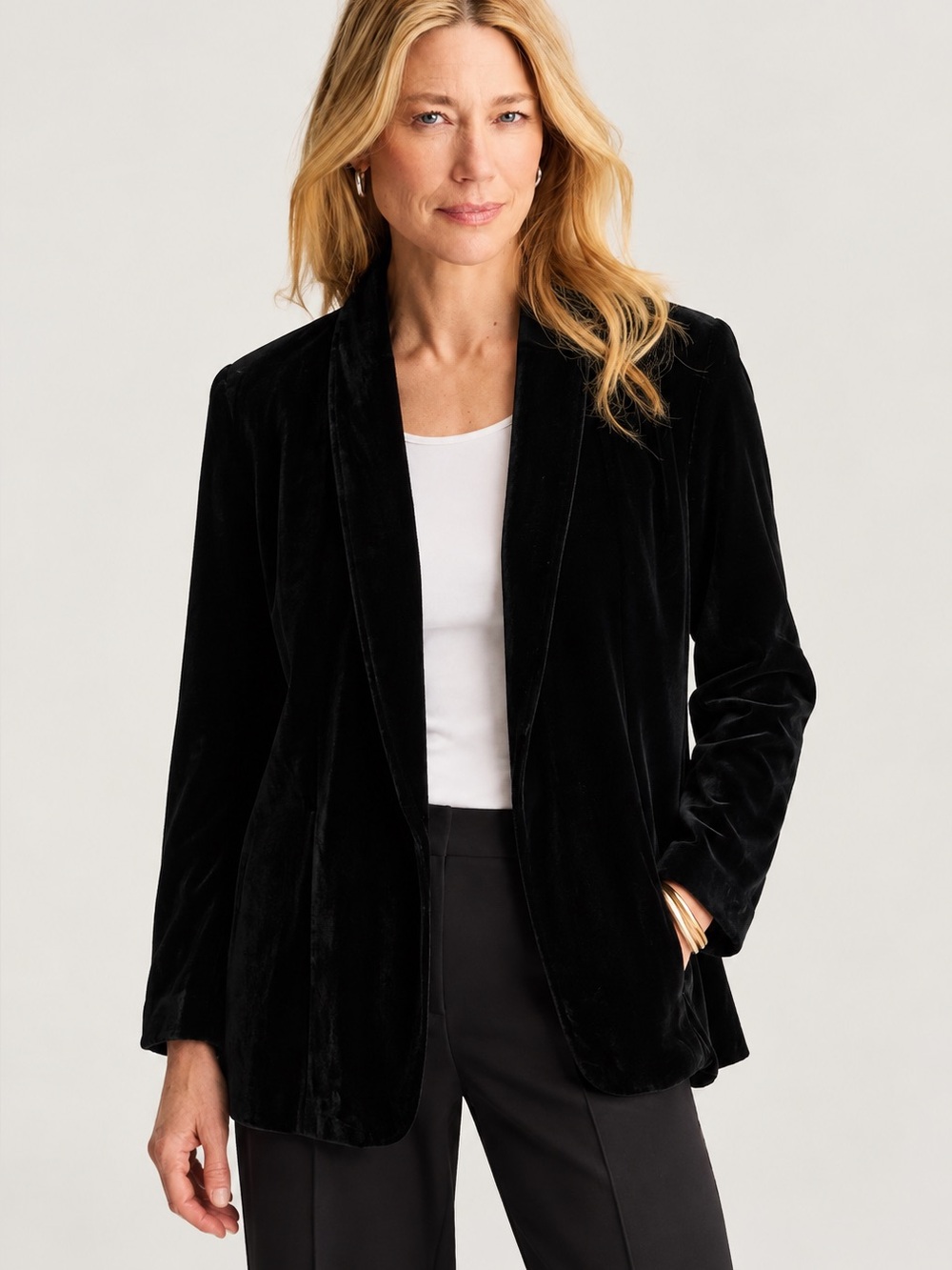 J Jill Black Velvet Silk Blend Blazer Single Button Elegant Jacket Size XL